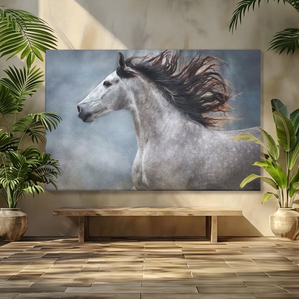 Tablou canvas cu tablou canvas cu armasar in miscare, fara rama, pe sasiu de lemn